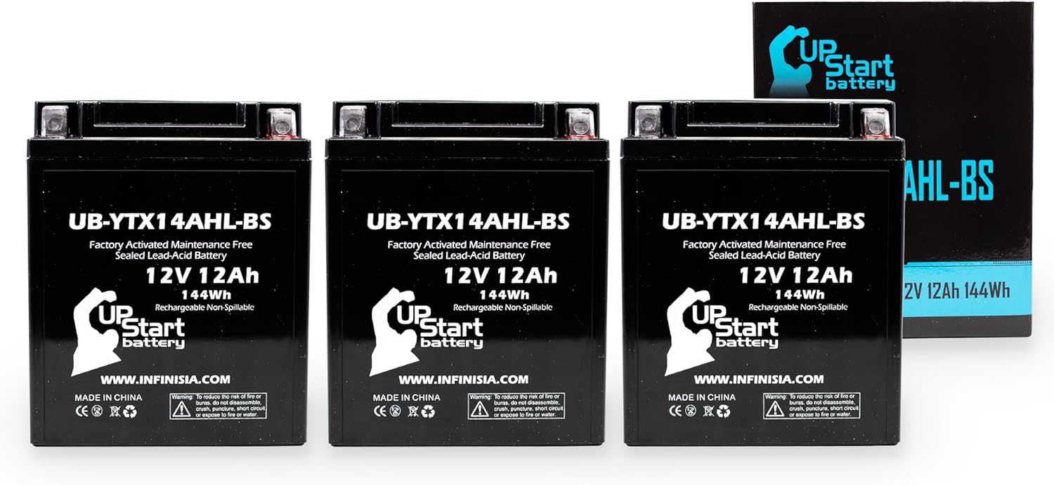 3-Pack UB-YTX14AHL-BS Battery Replacement for 2003 Royal Enfield All Electric Start Models 500 CC Motorcycle - Factory Activated, Maintenance Free, Motorcycle Battery - 12V, 12AH