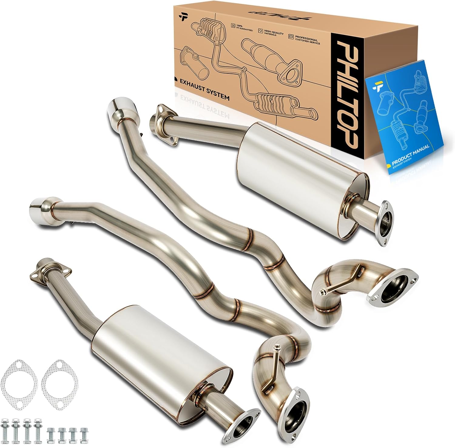PHILTOP Cat-Back System, Stainless Steel Cat Back Exhaust System Fit for 1996-2004 Ford Mustang V8 4.6L