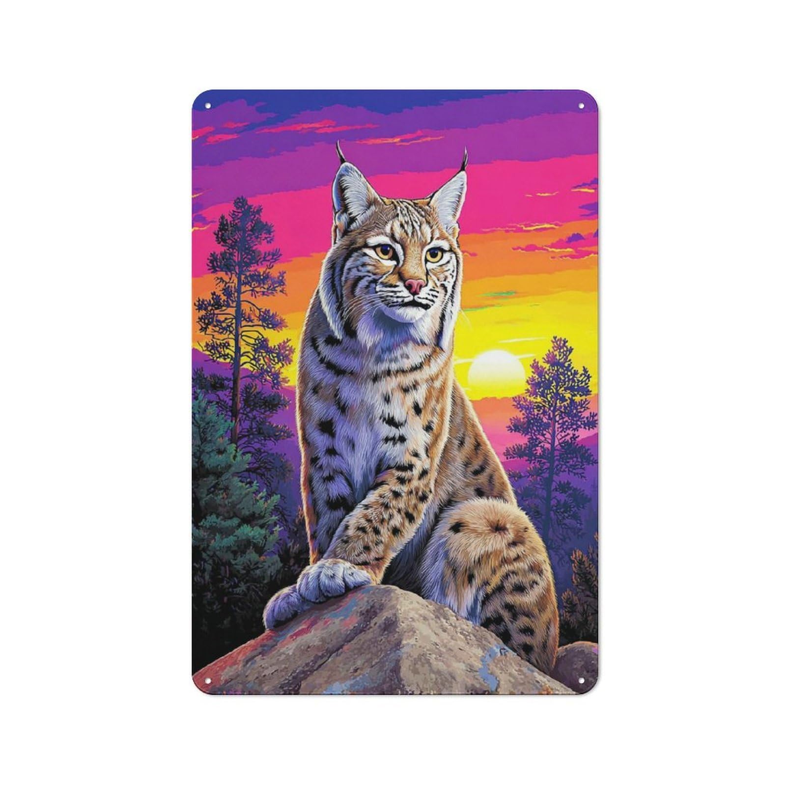 Junmoney Bobcat Sunset Majesty Metal Wall Sign 30X20cm Featuring For Garage Or Workshop, For Vintage Wall Decor Fans, For Metal Sign Collectors