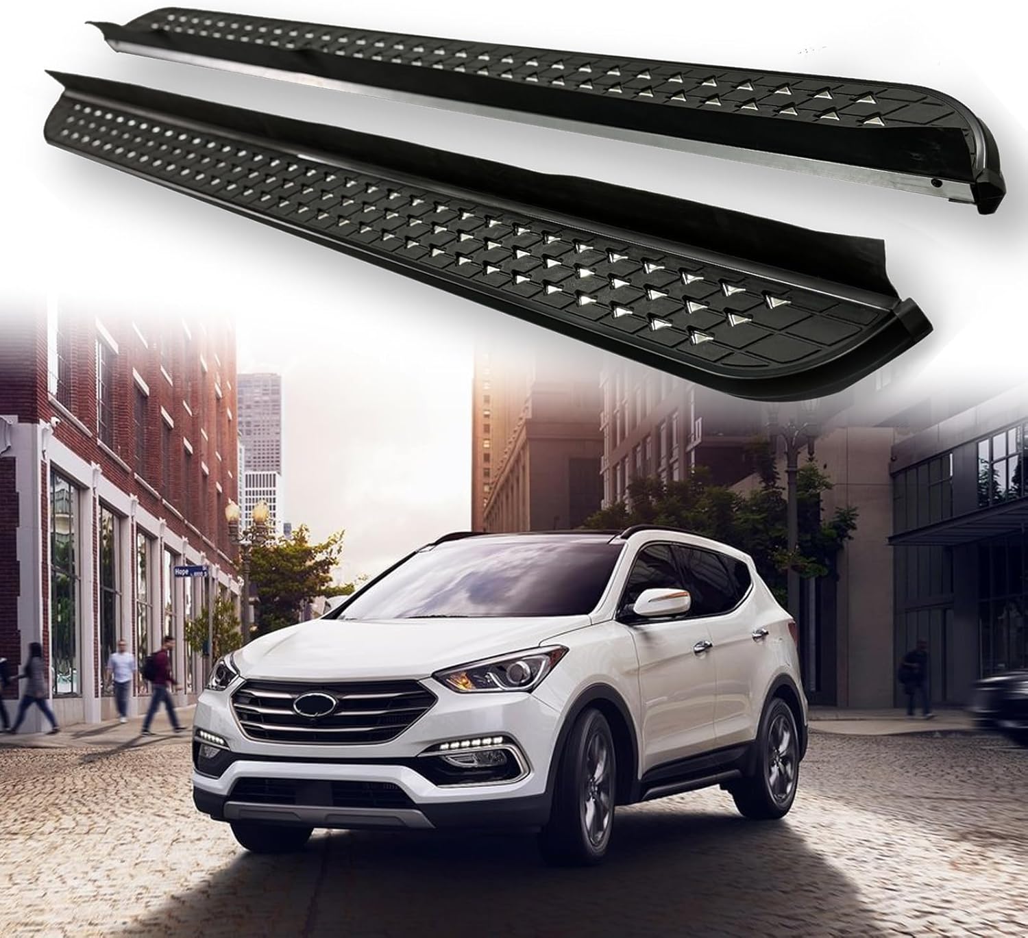 2Pcs Running Boards Side Steps Pedal Nerf Bars Fits for Hyundai Santa Fe Sport 2013 2014 2015 2016 2017 2018 Black Nerf Bar and Silver Nerf Bar (Black)