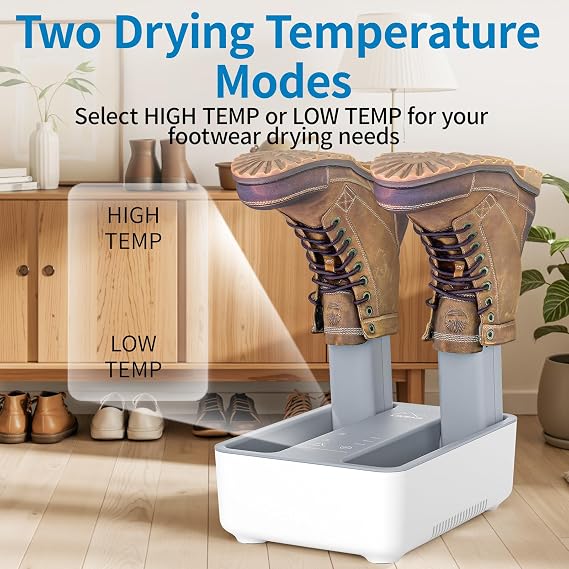 LAVIEAIR Boot Dryer and Deodorizer for Work Boots, Sneakers and Gloves, Portable Shoe Dryer with Retractable Hoses, Timer, and Heat Control