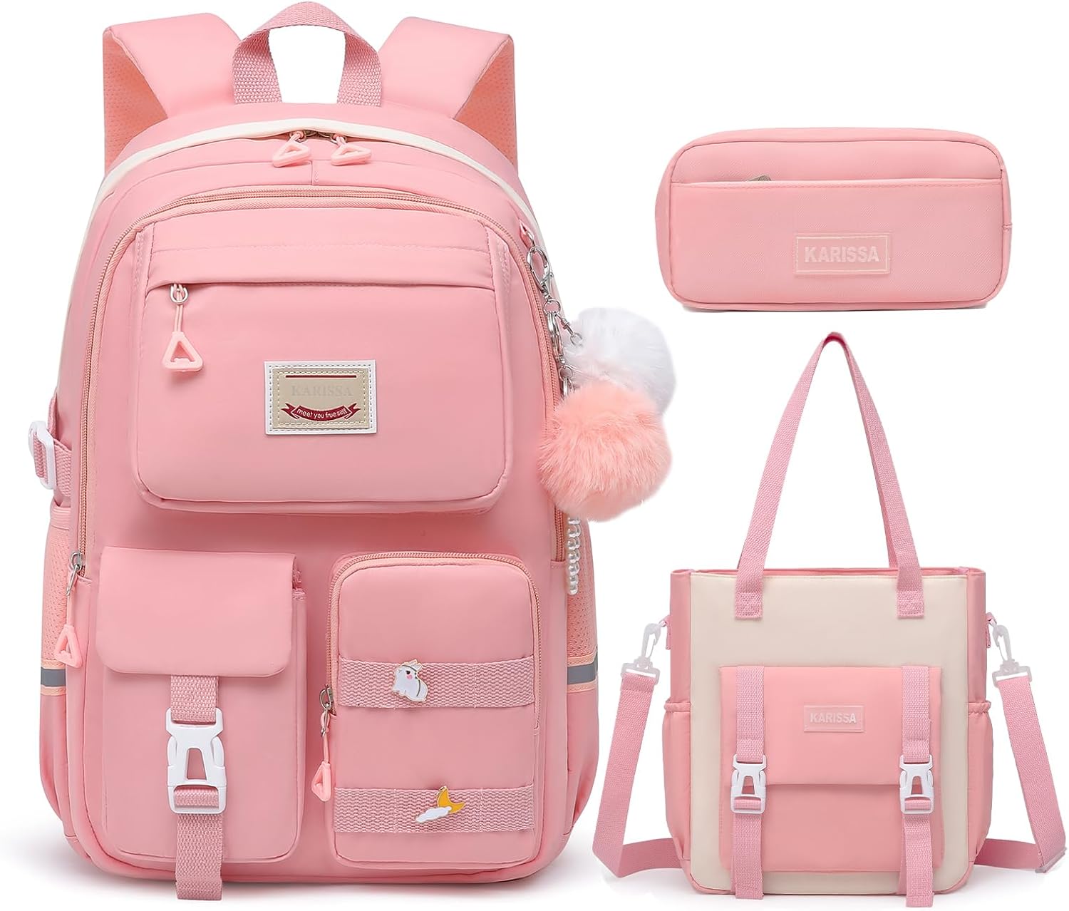 Girls Backpack Student Laptop Book Bag with Multiple Pockets for Teen Kids Elementary Middle School Travel Daypack Pink Tote