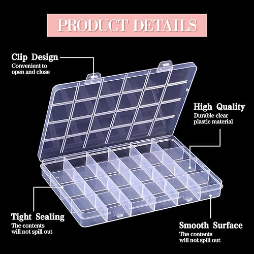 Miniatura 3 de Menkxi Caja organizadora de plástico de 24 piezas con divisores fijos, 24 rejillas, pequeño organizador de almacenamiento transparente, organizador