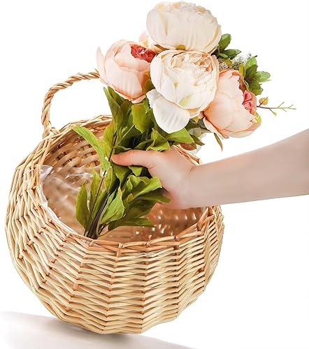 Miniatura 7 de Elsjoy Cesta tejida de mimbre colgante para plantas, cesta decorativa de ratán para colgar en la pared, cestas para macetas para el hogar y el jardín