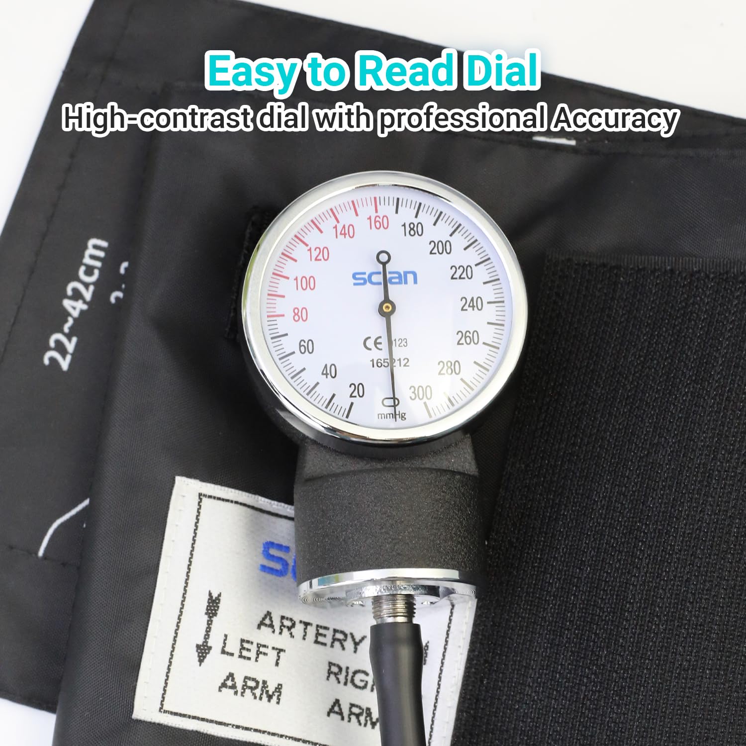 Scian Tensiómetro manual manguito de brazo 22–42 cm con estetoscopio de doble cabeza y estuche de transporte enfermera, médico, mayores, uso doméstico (negro)