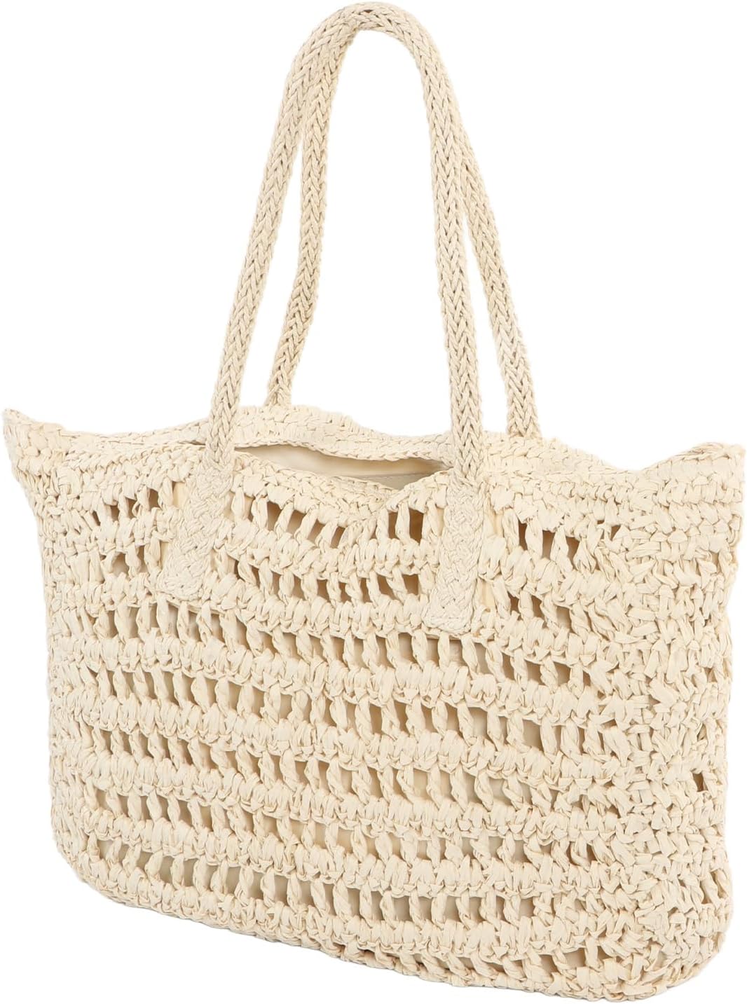 Straw Shoulder, Vintage Woven Straw Handbag Large Capacity Hollowed Out for Holiday