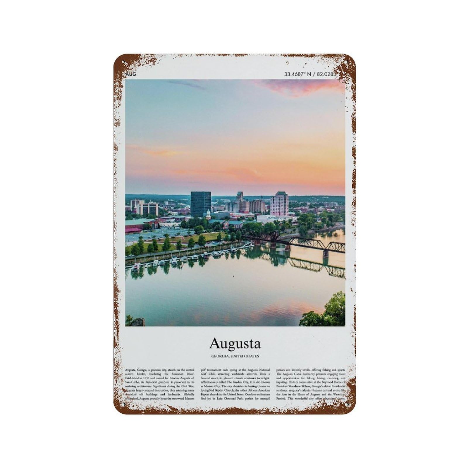 xiaoxiaoshen Augusta Georgia, United States, USA City Scenery Wall Decor Art Metal Tin Poster Modern Home Decor Art Home Bar Shop Decorations Vintage Sign 30x20cm
