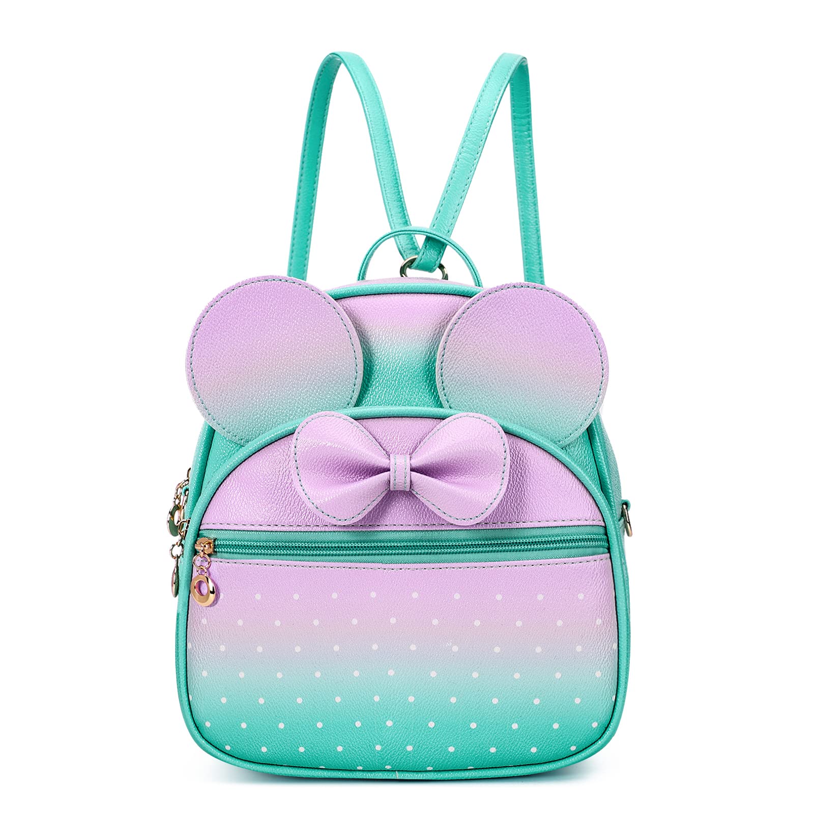 Girls Bowknot Mini Backpack Mouse Ear Polka Dot Convertible Shoulder Purse