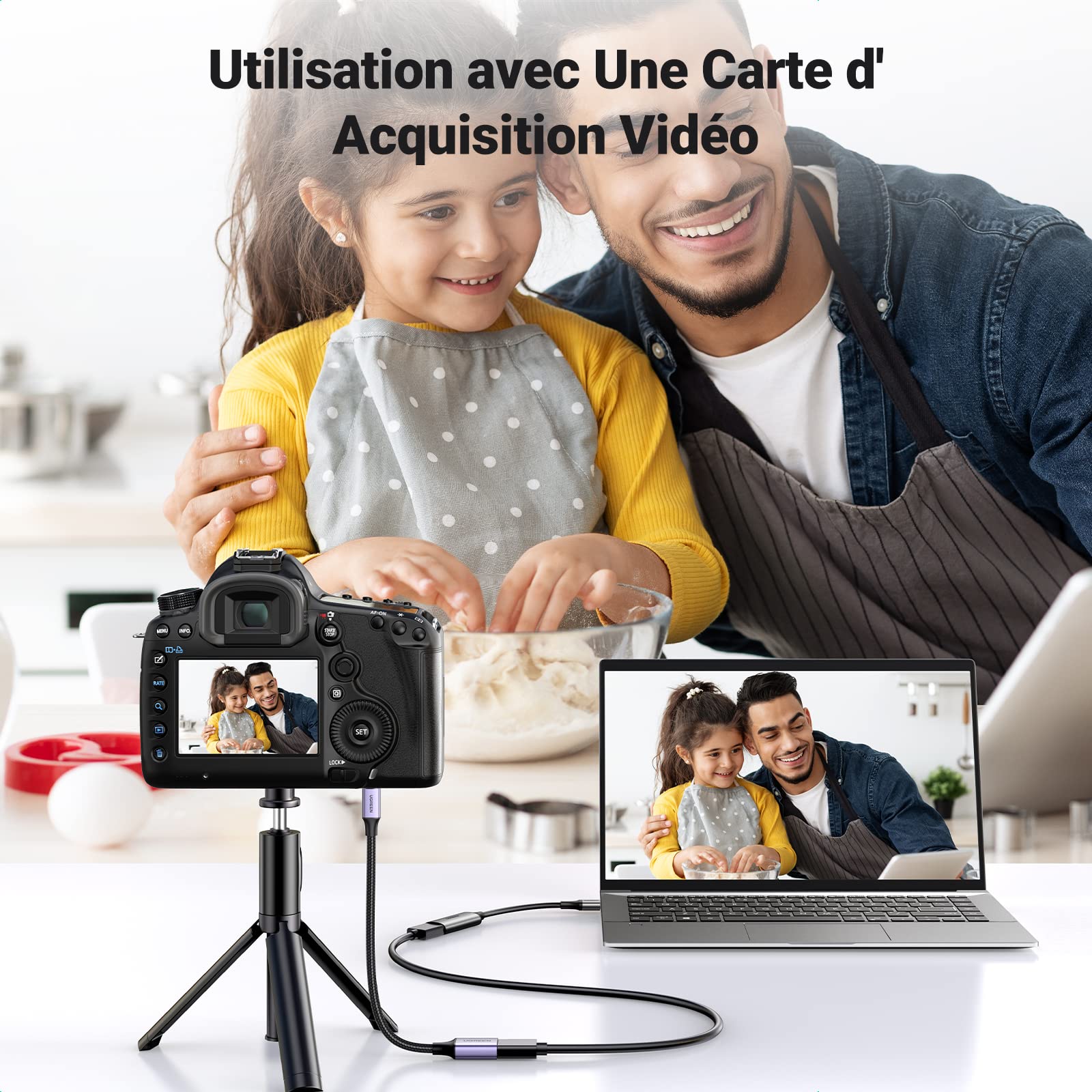 UGREEN Micro HDMI vers HDMI 4K 60Hz Adaptateur Mâle vers Femelle Nylon Tressé Supporte 3D Ethernet Arc Bidirectionnel Compatible avec Laptop Raspberry Pi 4 Hero 7 ASUS Zenbook Yoga Caméra 25CM (Gris)