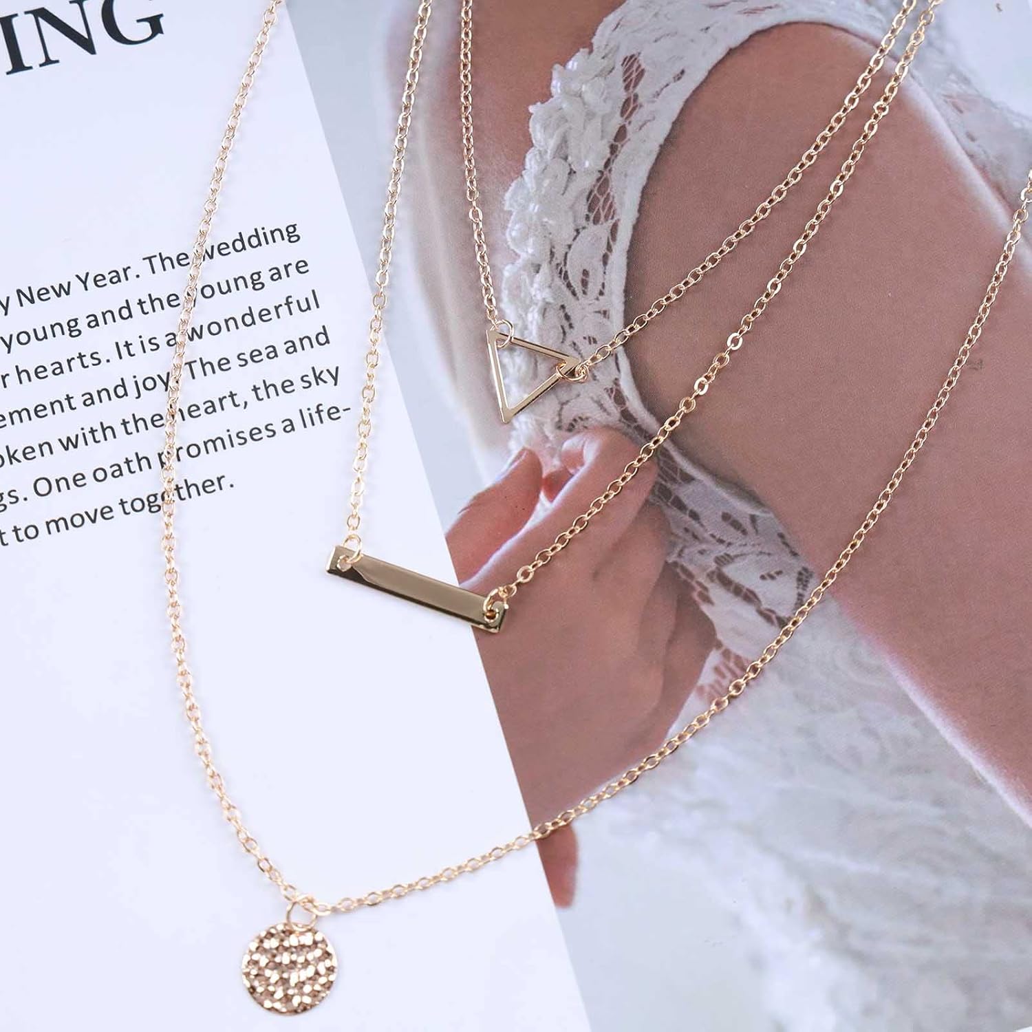 Andelaisi Layered Disc Coin Choker Necklace Gold Coin Pendant Necklace Vintage Triangle Necklace Multilayer Horizontal Bar Chain Necklace Jewelry for Women - Image 5