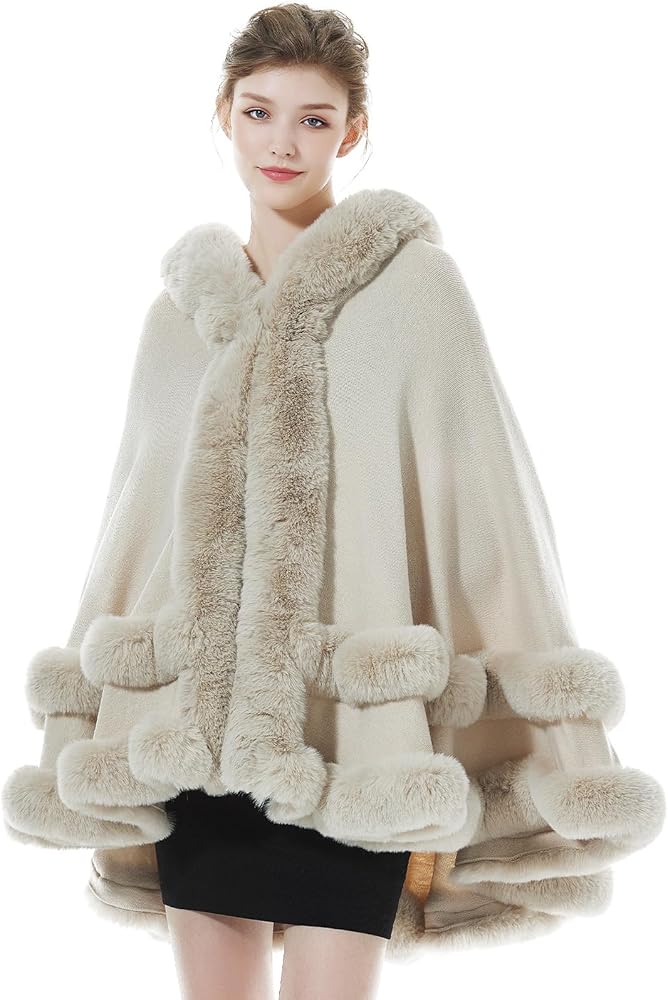 マフラー/ショール A POINT ETC FAKE FUR CAPE Tngan Faux Fox Fur Trim Cardigan Cloak Shawl Wraps Winter Poncho