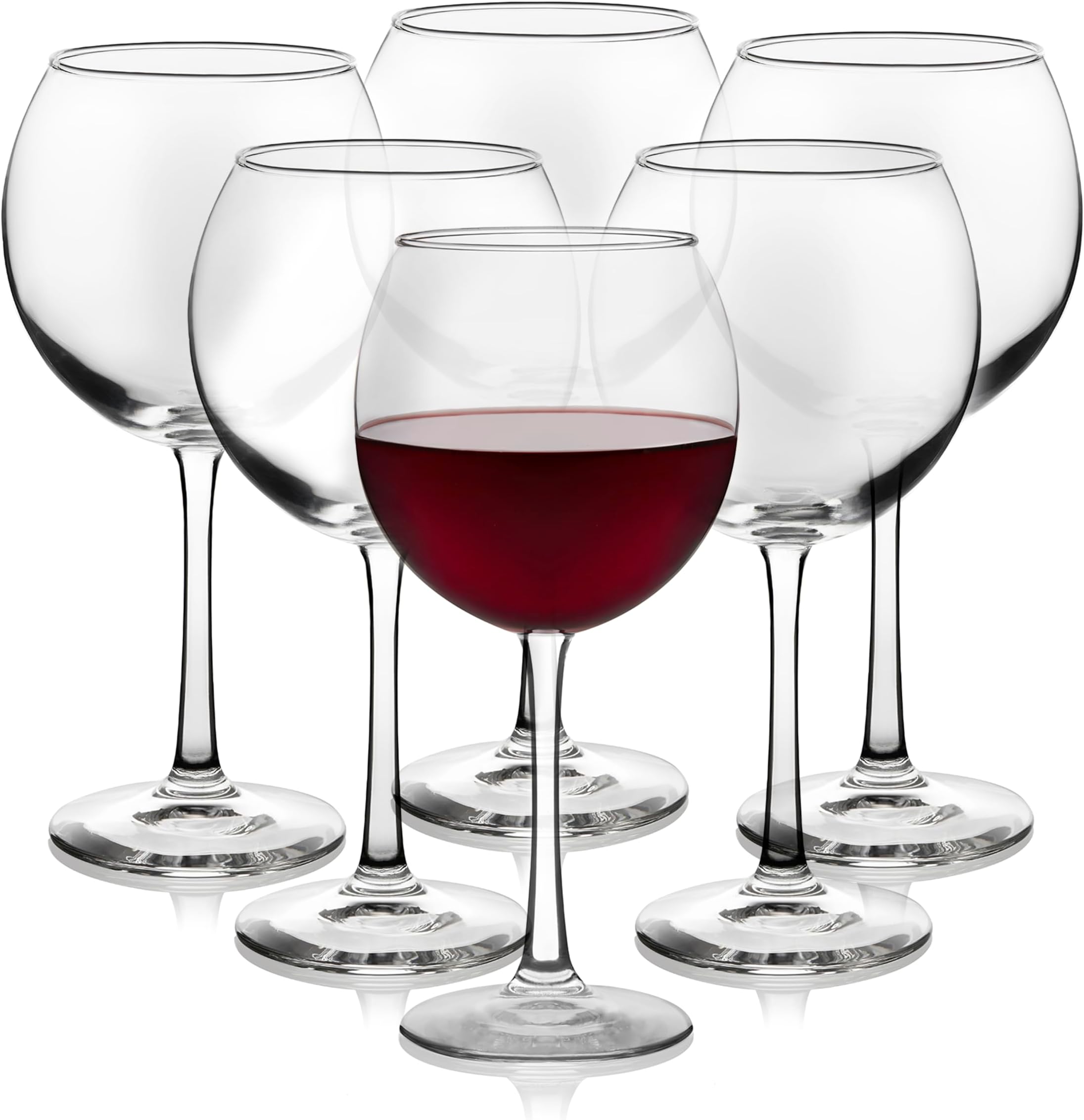 Vina Glassware Set, Elegant, Balloon-Shaped Red Wine Glasses Set of 6, Long Stem Wine Glasses for Weddings, Birthdays, and Special Occasions