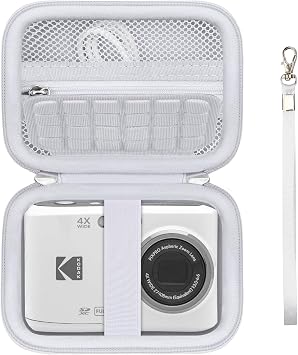 Digital Camera Case for Kodak PIXPRO FZ55 FZ45 FZ53 FZ43 Digital Camera, Vlogging Camera Storage Holder Travel Bag, Mesh Pocket Suitable for Battery, USB Cable and SD Card, White