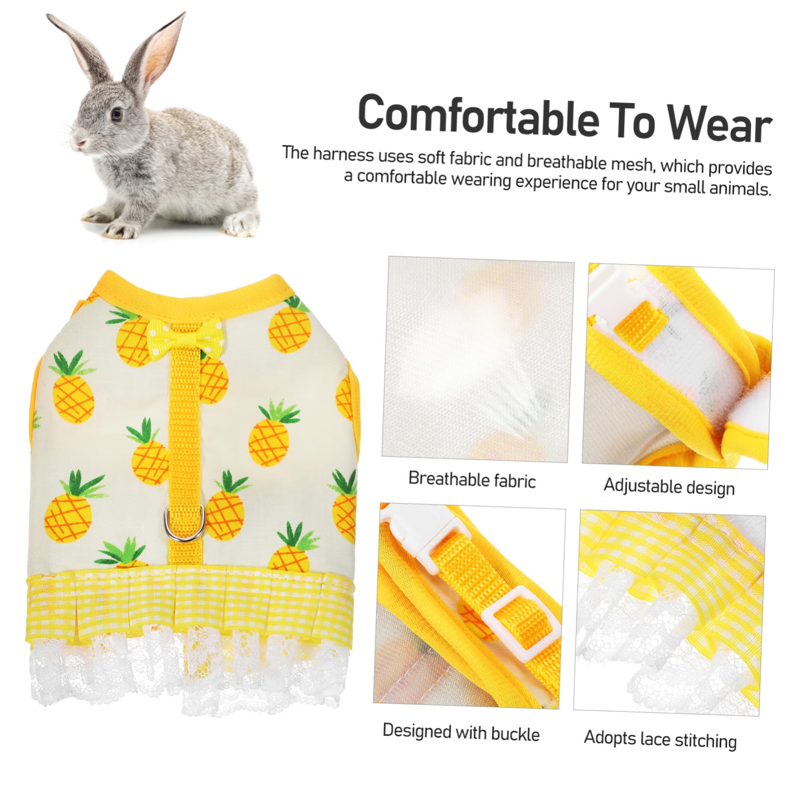 Abaodam Small Animal Harness Vest Leash Set Breathable for Rabbits Guinea Pigs Ferrets Cute Pineapple Pattern Safety Buckle Easy Wear