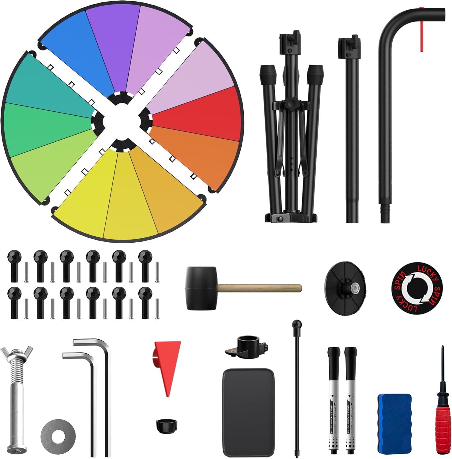 16 Inch Prize Wheel, 12 Slots Colors Spinning Wheel with Tripod Stand, Adjustable Floor Standing Wheel Spinner with 2 Markers & 1 Eraser, Dry Erase Spin the Wheel for Trade Shows Carnivals Spin Games
