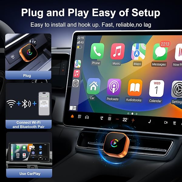 Intenso Wireless CarPlay Adapter for iPhone & Android Auto - 2026 UpgradeWired to Wireless Converter, Plug & Play, Zero Delay, Fast Auto-Reconnect, Stable Control, iOS 10+/Android 11+ - 5