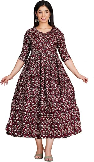 AAVRITTIQUEENS Women's Printed Maternity Feeding Gown Dress with Zipper