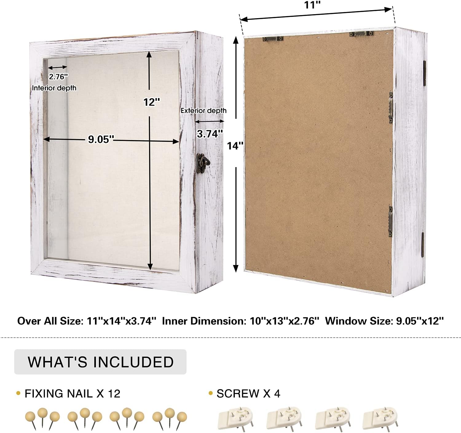Qlfyuu 11x14 Shadow Box Frame, Wooden Shadow Box Display Case,Large Shadow Box for Flowers,Memorial Shadow Box for Keepsakes Baby Wedding Photo Memorabilia Awards Ticket Wine Cap,White