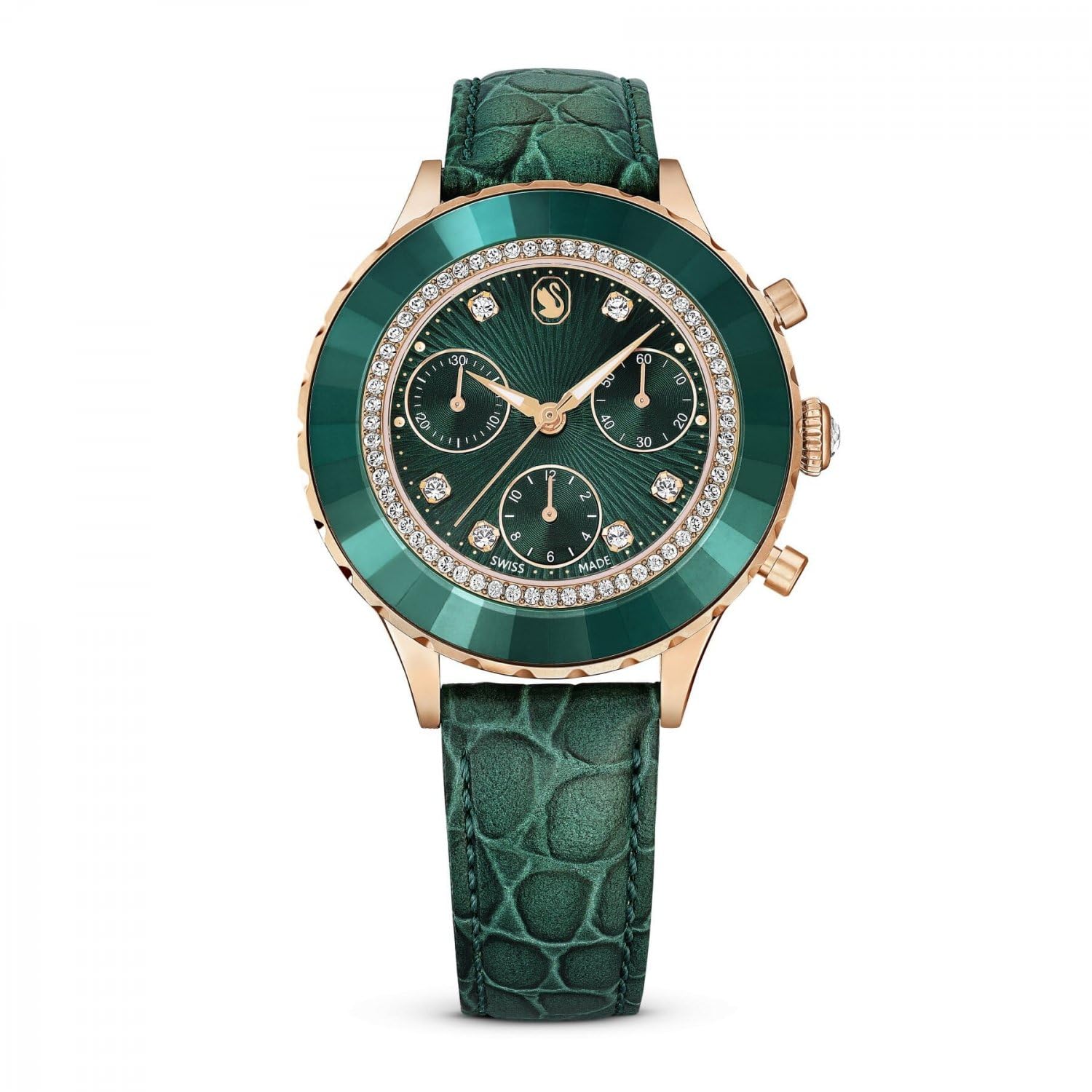 Swarovski Octea Chrono Colección Reloj, cronógrafo Swiss Made con Acabado Tono Oro Rosa y Correa de Piel