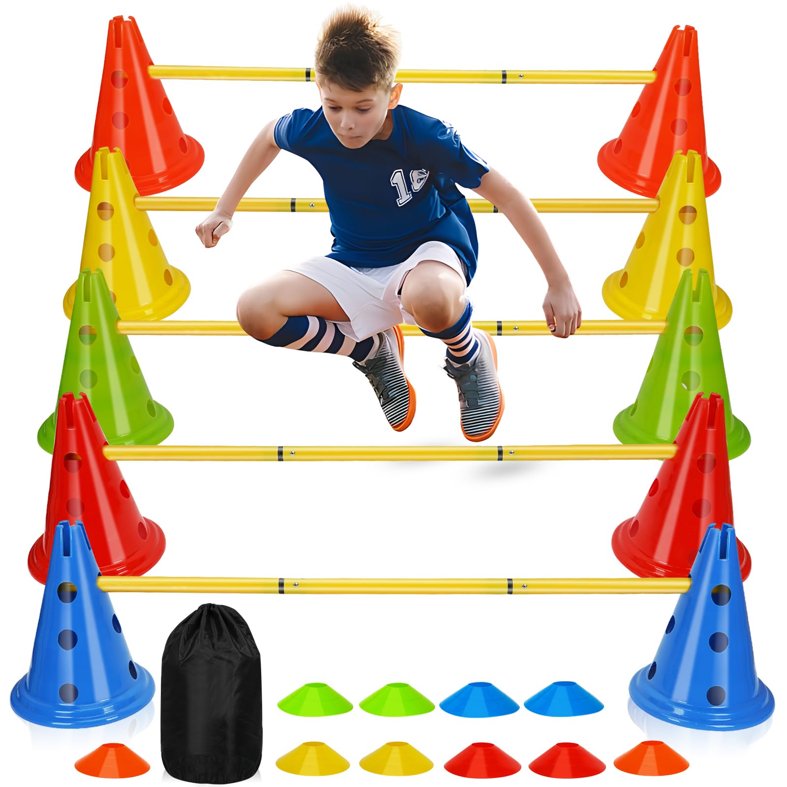 Lot de 5 Haies D’entraînement D’agilité Coordination | Avec Sac de Transport，Hauteur réglable, Haies D'agilité-Parcours de Motricité Enfant, Chiens, Cavalettis, Sports, Football