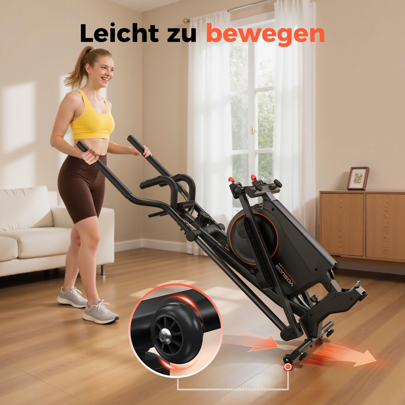 YOSUDA ​​Klappbarer Crosstrainer für Zuhause, Crosstrainer mit 16 Widerstandsstufen, Ultraleiser für Cardio, LCD-Display & Transportrollen
