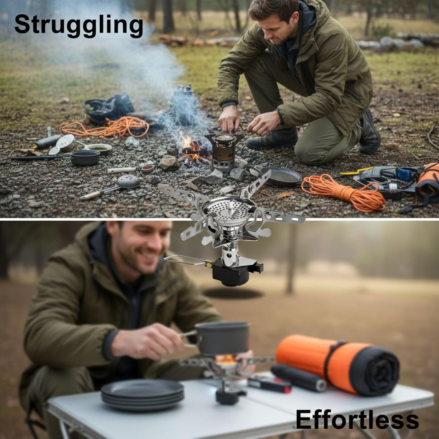 3600W Portable Folding Gas Stove With Storage Box, Stainless Steel Camping Cooker, 5.6 X 3.9 In Compact Stove For Camping Backpacking
