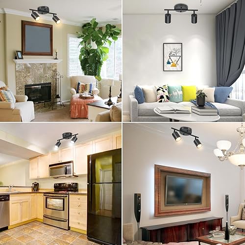 Miniatura 5 de BoostArea Kit de iluminación LED de 2 luces, iluminación de techo negra de 2 vías, cabezal de luz giratorio flexible para cocina, sala de estar,