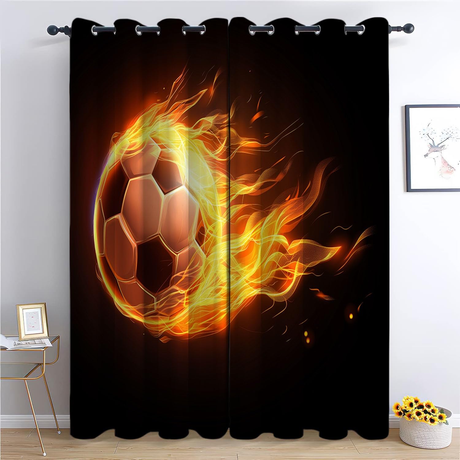 CozyRest Nero Tende Oscuranti per Interni con Occhielli, Set di 2 Pannelli, per Soggiorno e Camera da Letto, Tende con Asole Modello Calcio fiammeggiante 150 x 166 cm