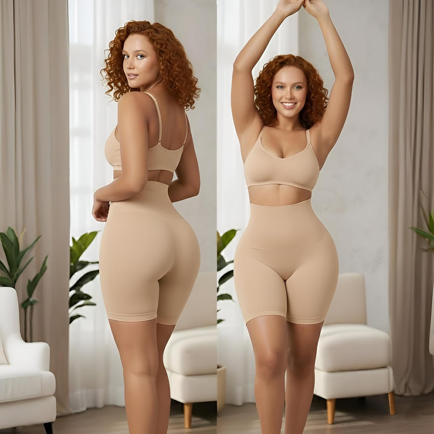 Grip Shapewear High Waisted Shaping Shorts - Seamless Thigh Slimming Biker Shorts for Women - Squat Proof Shorts