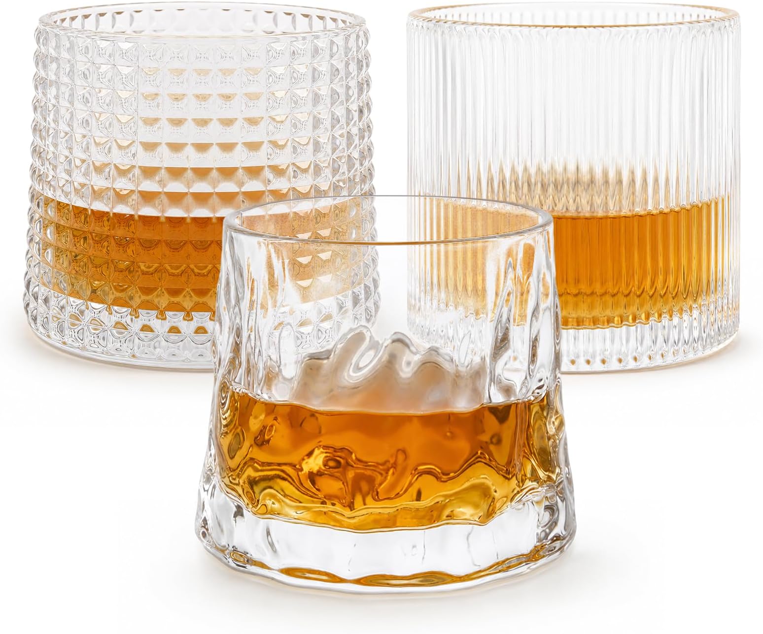 Crystal Whiskey Glass, 10oz Rock Glass Set of 3, Old Fashioned Glass
