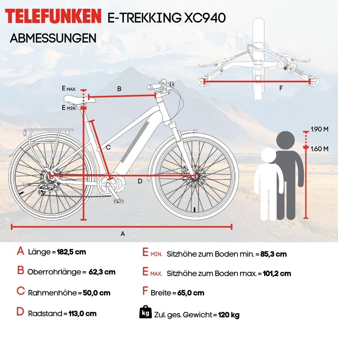 TELEFUNKEN E-Bike 28 Zoll Fahrrad für Damen & Herren | Trekking Pedelec mit 8-Gang / 24-Gang Kettenschaltung & Scheibenbremsen | Elektrofahrrad mit 250 W Heckmotor & integriertem 417,6 Wh Li-Ion-Akku