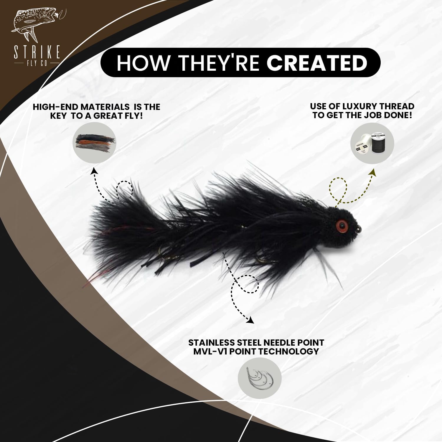 Sex Dungeon Black Articulated Streamer Size 6, 6 Pack Fishing Lures- Strike Fly Company