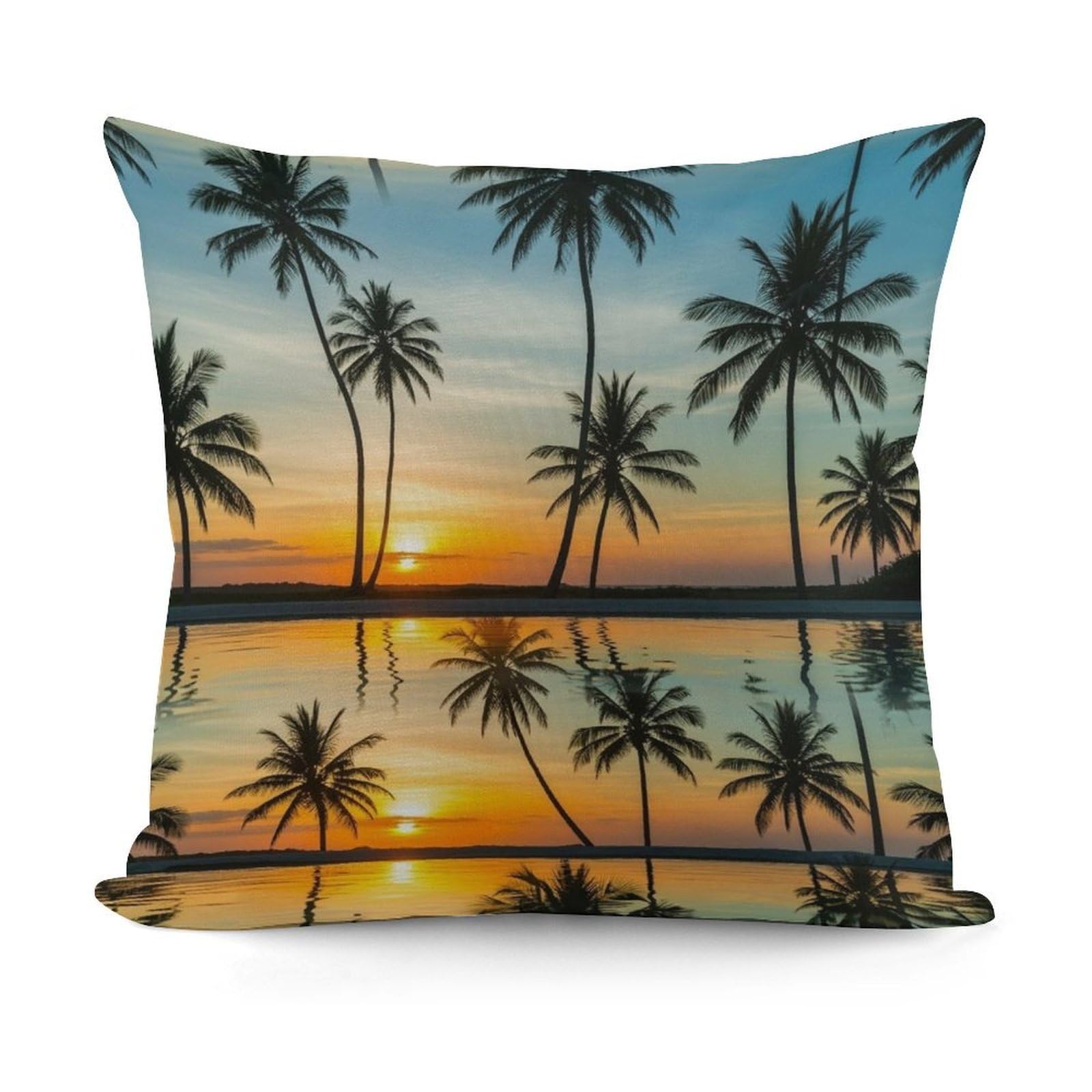 Smazdfxx Picture(46) Softffy Sunset Palm Trees Tropical Beach Cushion Covers Comfort Plush Pillow Cover For Sofa Bedroom Pillow Shell