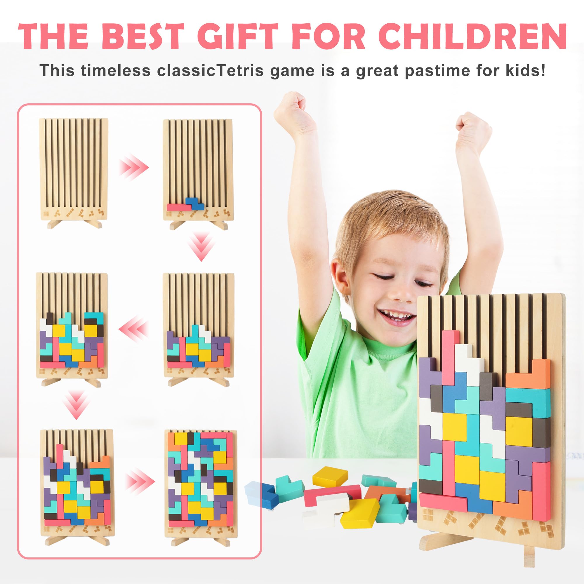 Rompecabezas 3D de Madera Tetris, Rompecabezas niños, Juegos Montessori 3 4 5 6 Años, Juego Tetris Madera, Inteligencia Jigsaw, Cerebro Juguete, Regalos para Niños