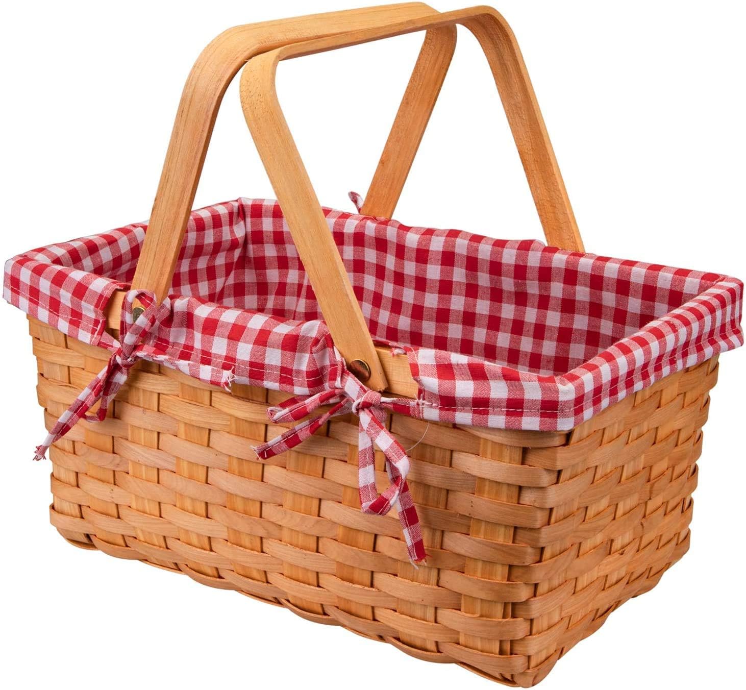 G GOOD GAIN Wicker Picnic Basket with Double Folding Handles,Willow