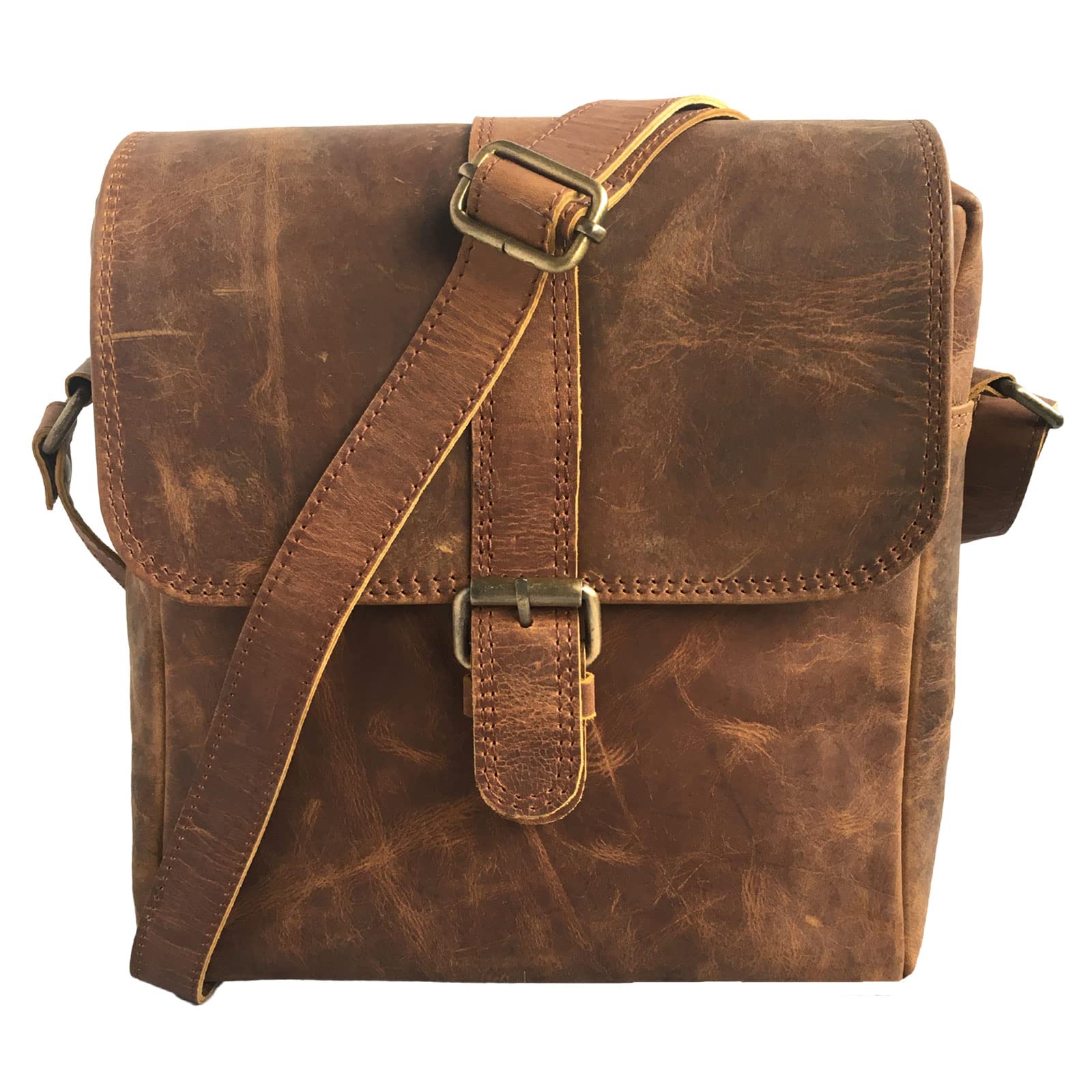 Madosh Genuine Leather Saddle Bag - Crossbody Purse With Multiple Compartments
