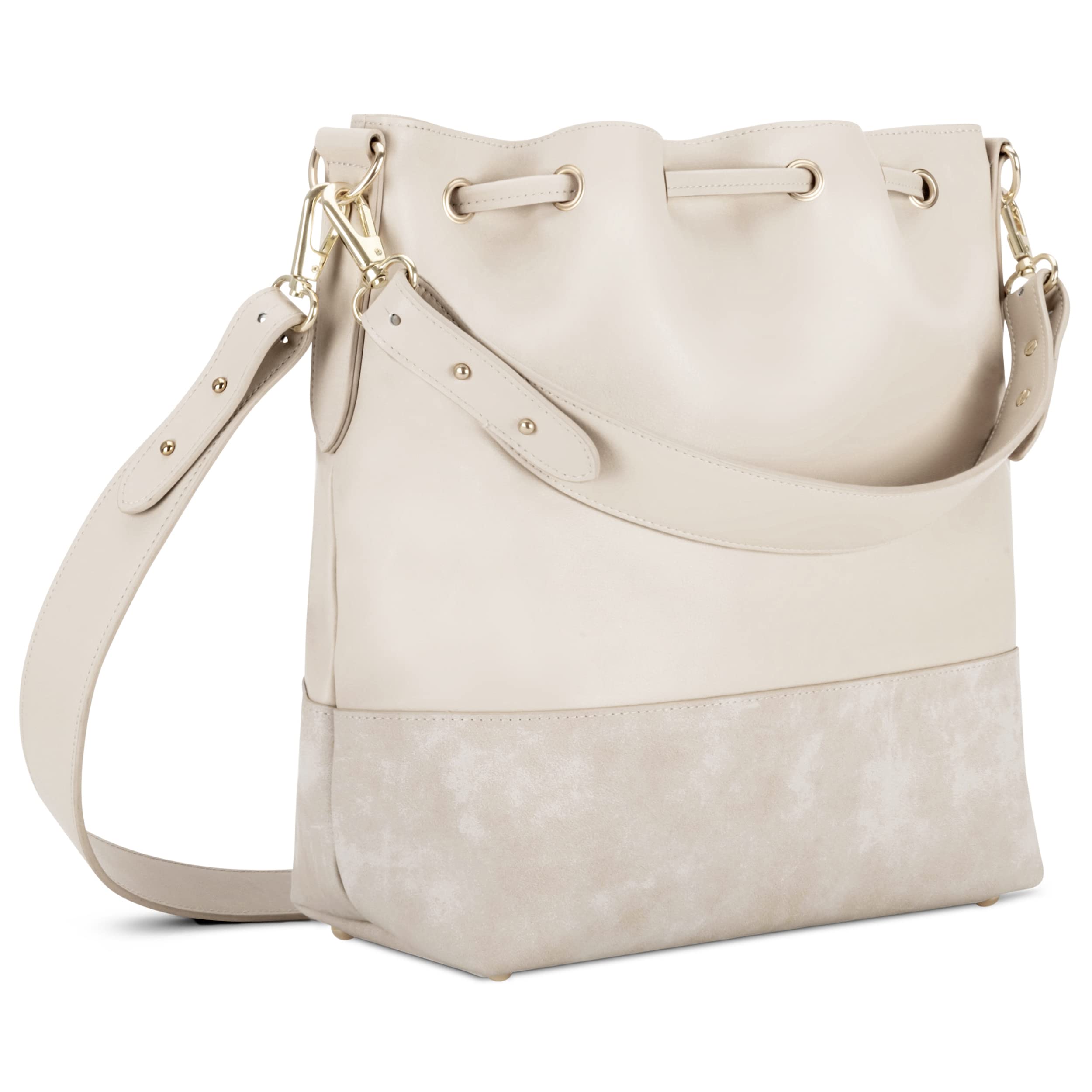 Expatrié Beuteltasche Damen Beige - Sarah Medium - Handtasche aus Veganem PU Leder - Umhängetasche für City, Business, Freizeit - Schlicht & Stylisch