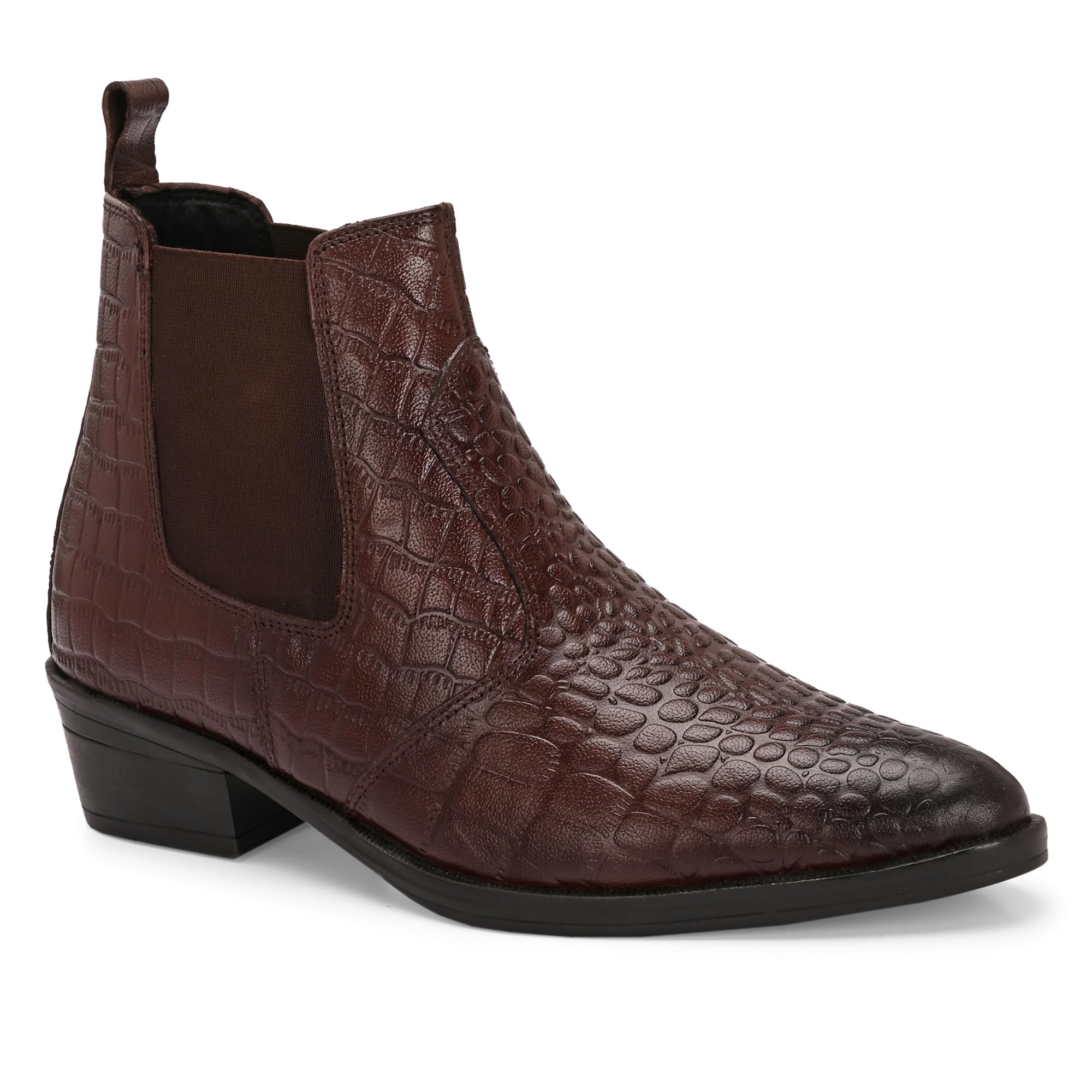 Men's Genuine Leather Chelsea Boots | Crocodile Texture Formal Ankle Boots for Men | Premium Slip-On Western Boots | Stylish Block Heel Boots for Men-picture-51