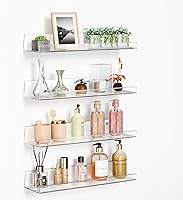 Vista 9 de Albumgit Paquete de 2 estantes acrílicos para almacenamiento en la pared, estante flotante transparente autoadhesivo de 15 pulgadas para figuras