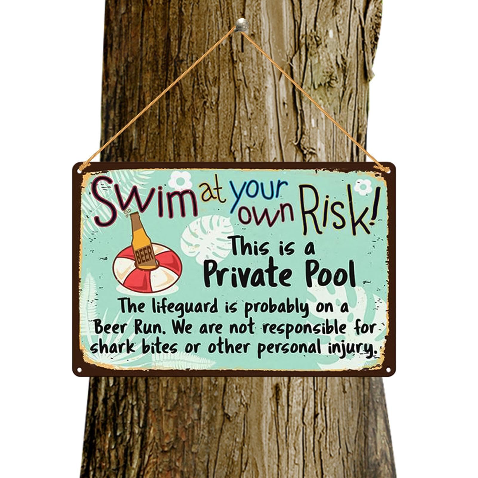 Raxove Pool Rules Sign | Swim Sign for Pool Safety | Tinplate Pool Signs Easy to Mount | Pool Rules Swim at Your Own Risk 30x20cm/8 x 12in | Outdoor Indoor Water Parks Swimming Pools