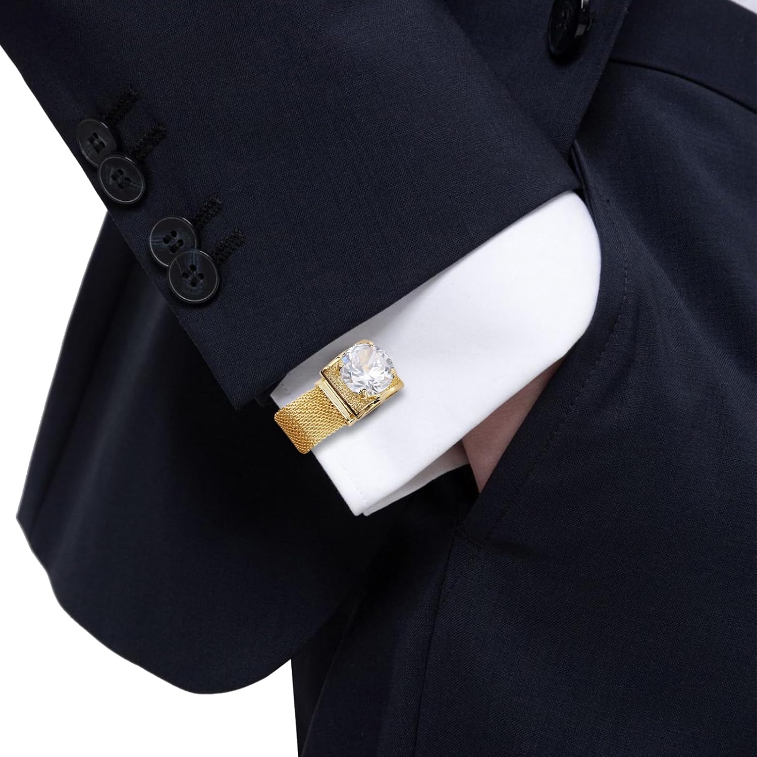 Birthstone Gold Tone Cufflinks for Men with Chain Shirt cuff links Wedding Business Birthday Christmas Gifts for Men