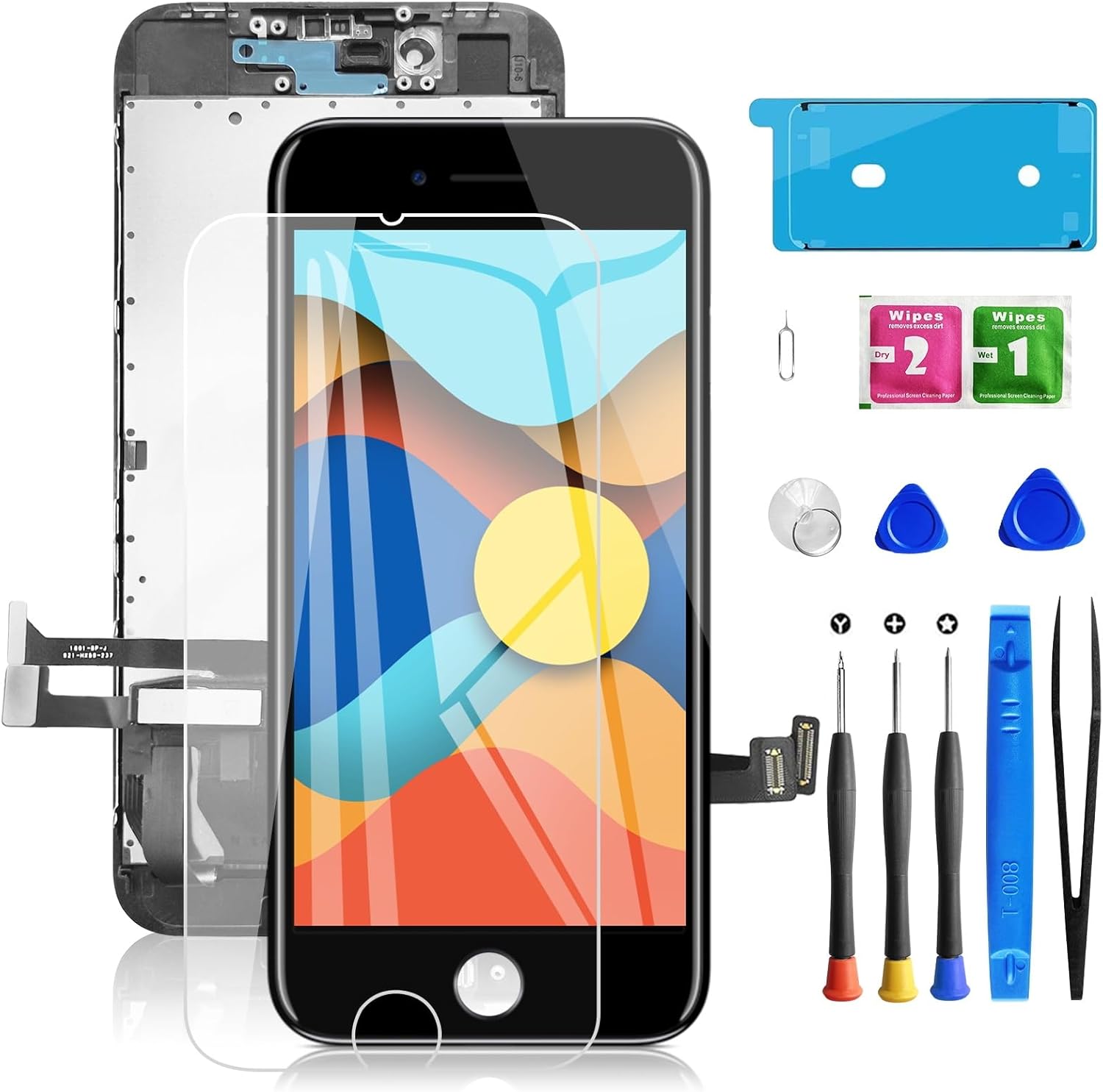 Para iPhone 8SE2020 2 generación de reemplazo de pantalla, negro, montaje completo 4.7 pulgadas LCD táctil digitalizador para A2275, A2298, A2296