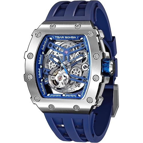 Luxury Mens Automatic Mechanical Watches - Japanese Movement Sapphire Glass - 50M Waterproof Men's Watch - Square Wrist Watches Silicone Band Luminous Elegant Gifts for Men