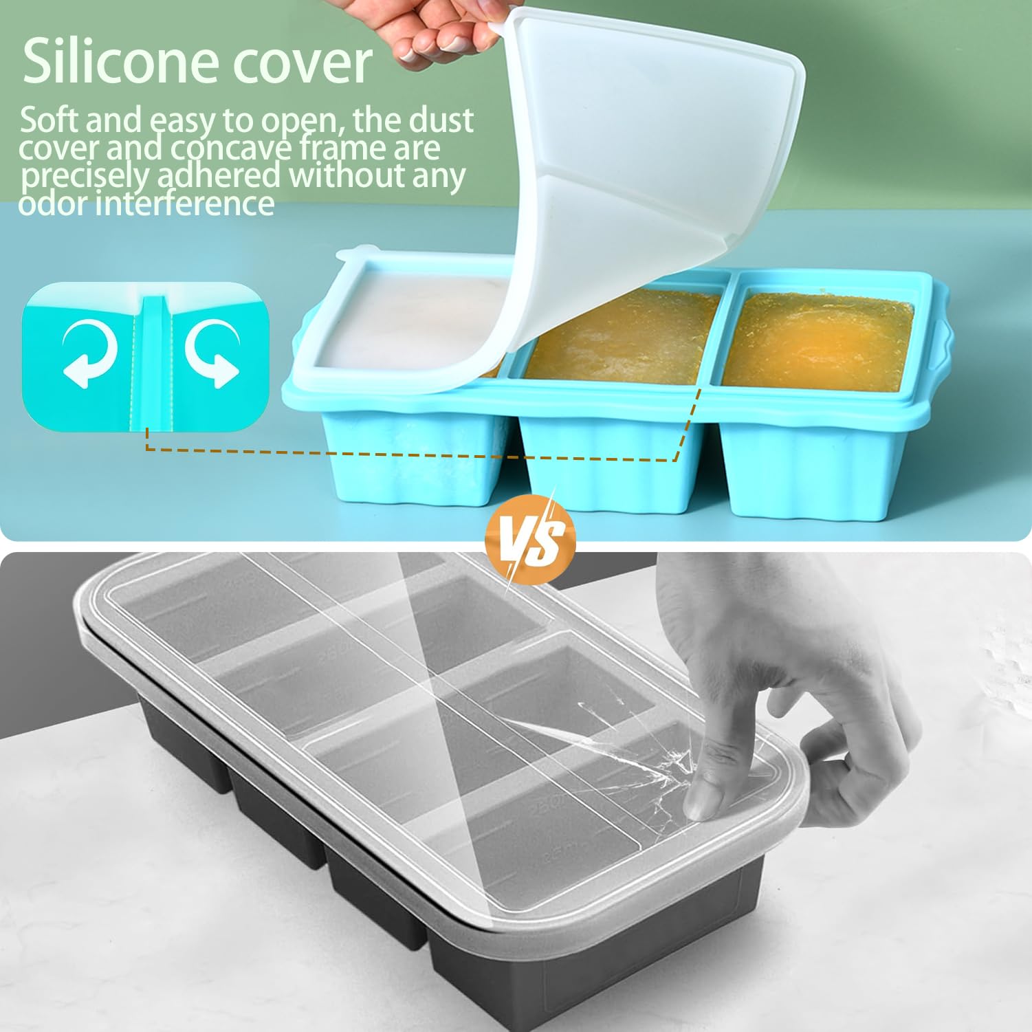 Tmeng Silicone Freezer Molds With Lids,1.5 Cup Silicone Freezer Tray for Meal Prep and Makes 3 Perfect 1.5Cup Portions Cubes for Storing 375mL/250mL/125mL Ice ube,Soup,Sauces,Leftovers and More - Image 4