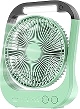 ATEngeus USB Fan, 10000 mAh Rechargeable Battery Fan, 4 Speed, Camping Fan, 8 Inches, 180 Degree Swivel, LED Light, Timer, Fan for Camping, Travelling