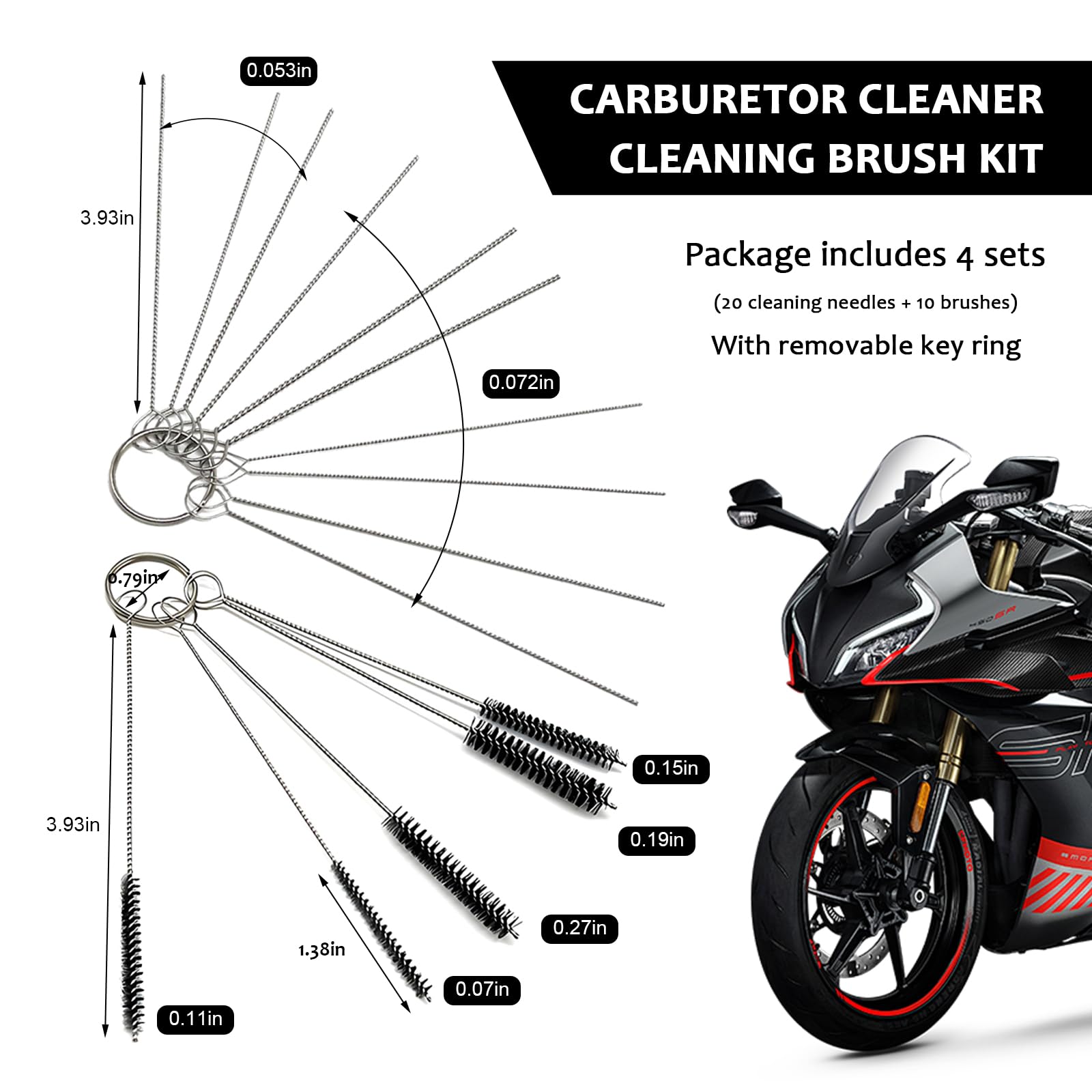 FSTURIOS 4PCS Carburetor Cleaning Kit, Carbon Dirt Jet Cleaner Kit with 20 Cleaning Needle & 10 Nylon Brushes, Multi Purpose Small Wire Brush Needle for Motorcycle ATV Moped Welder