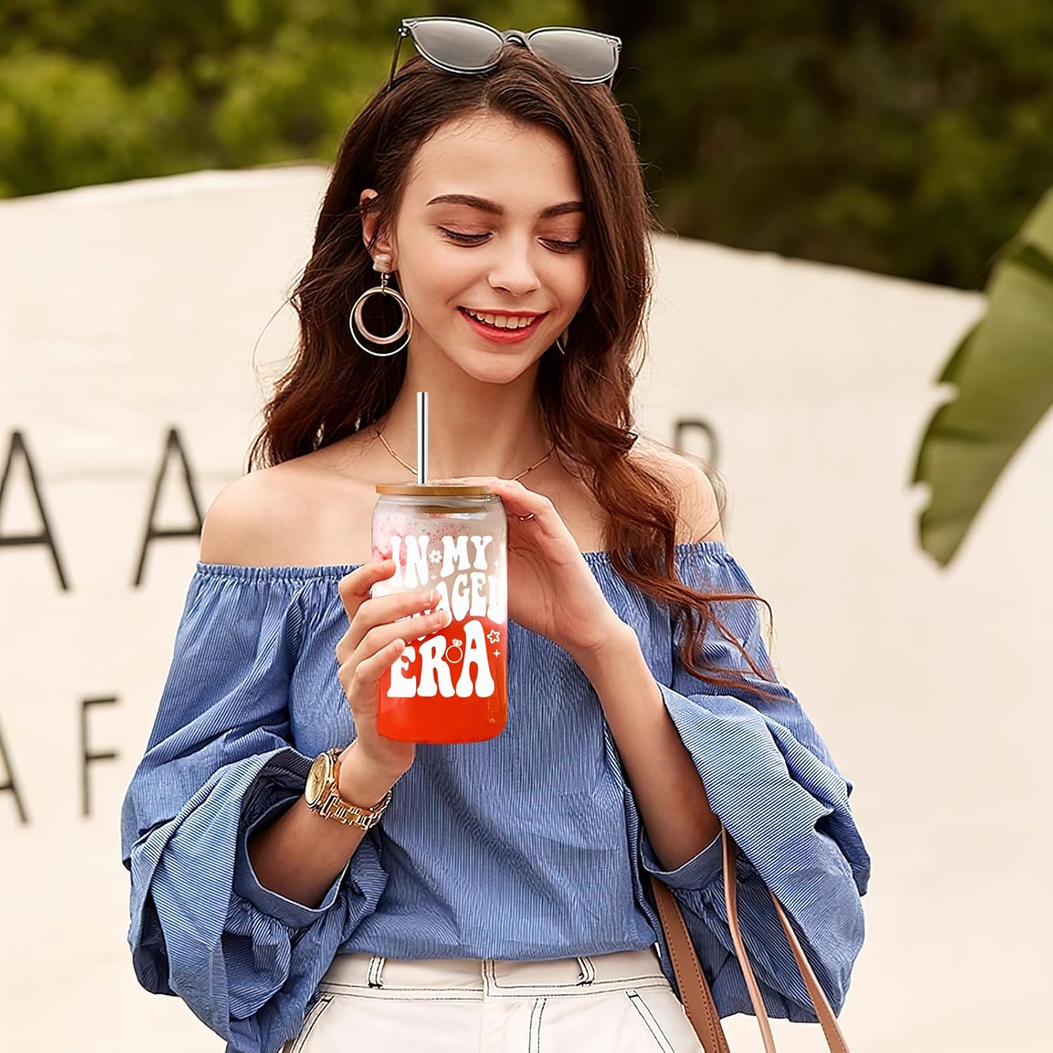 Engagement Valentines Gifts-In My Engaged Era,Wedding Presents for Women,Bride to be Gift for Her,Bridal Shower Gifts,Future Mrs Fiance Gift,16oz Iced Coffee Glass Cup with Lids Straws and Straw Cover - Image 7