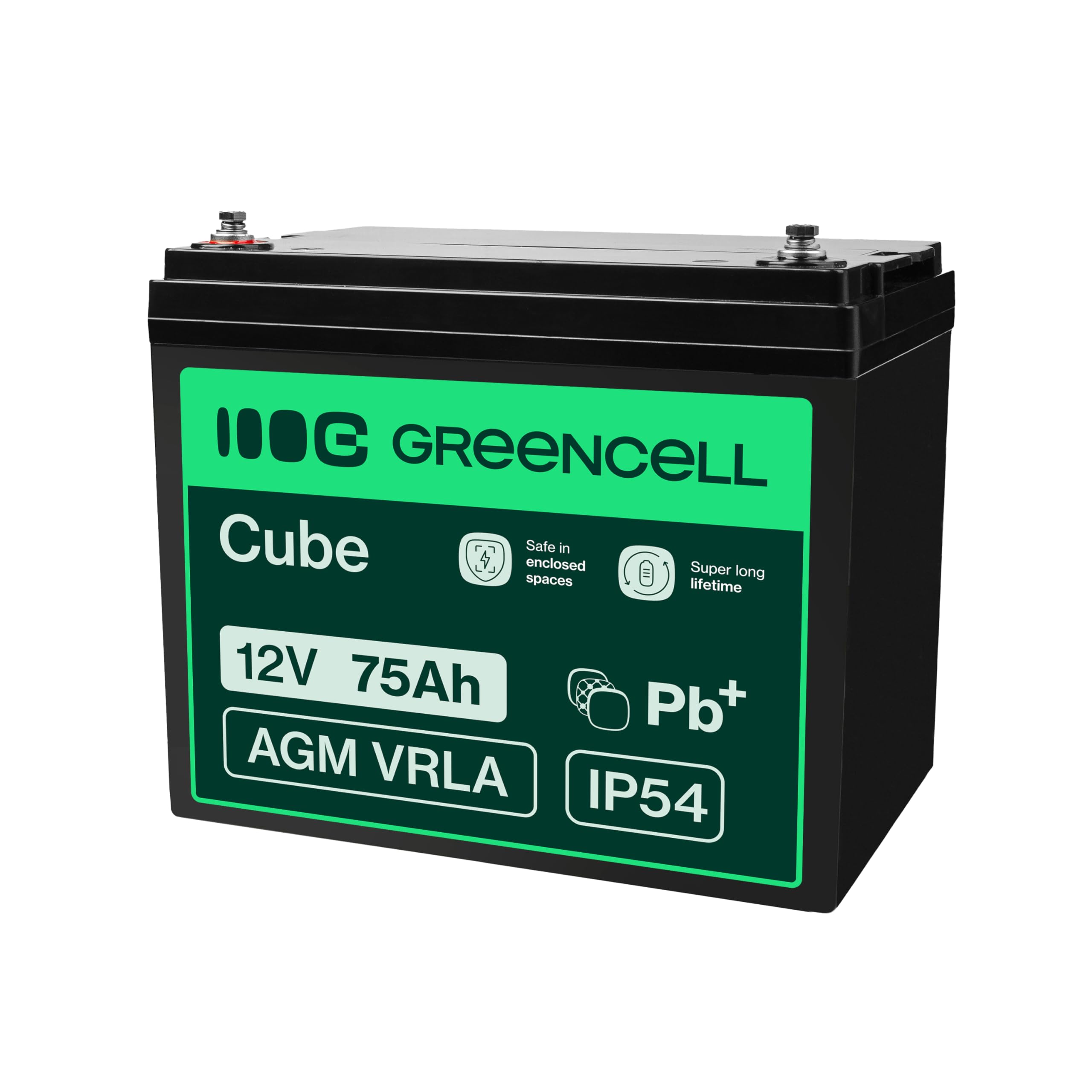 GreenCell AGM Battery 12V 75Ah Lead Acid Sealed VRLA No Maintenance Rechargeable Replacement Batteries Children's Toys Alarm Fail Scales Fence