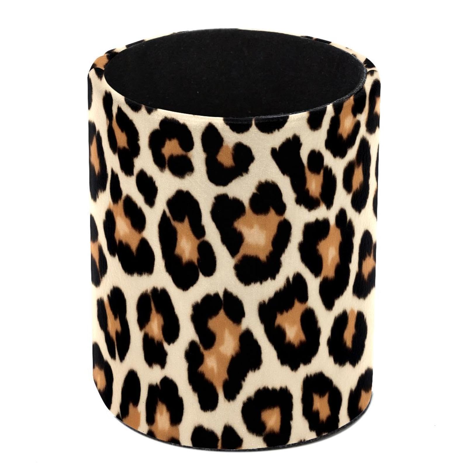 HEOEH Leopard Print Pen Holder for Desk, PU Leather Pencil Holder Pen Cup Marker Holder Makeup Brush Holders, Desk Accessories & Workspace Organizers for Home, Office