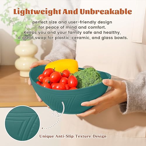 Miniatura 4 de Homienly Cuencos para ensalada, 6 cuencos de paja de trigo, cuencos grandes de 60 onzas, aptos para microondas y lavavajillas, cuencos de cereales